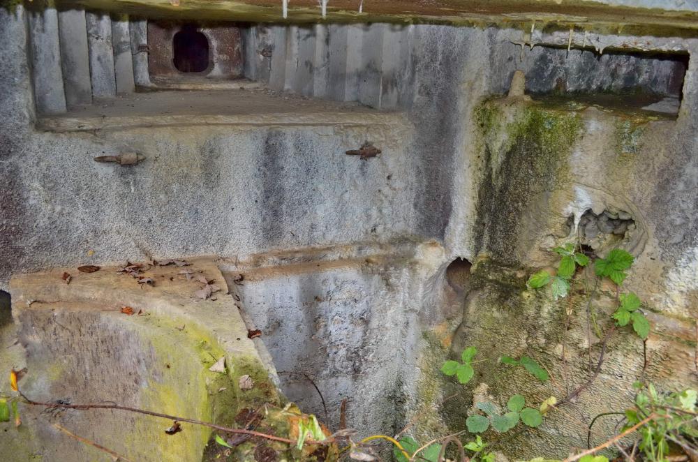 Ligne Maginot - Blockhaus STG 105 - Breitenhag - Créneau de tir Mitrailleuse sud (à gauche) et créneau FM à droite avec leur fosse respectve. - D. Froehly