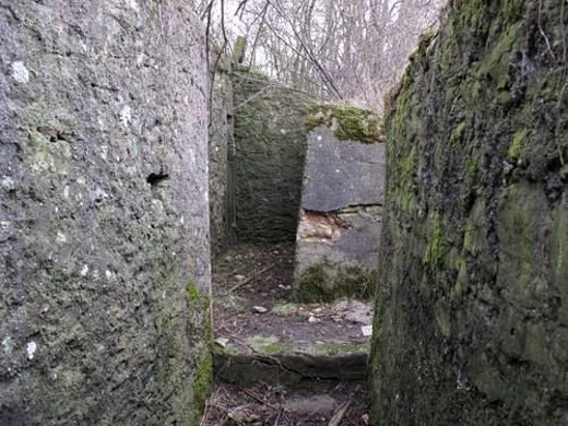 Ligne Maginot - PC de Téting Sud - La tranchée reliant les deux alvéoles (sur la gauche) et les accès depuis la route (sur la droite) - AALMA - www.lignemaginot.com