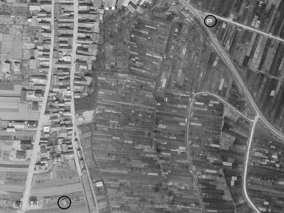 Ligne Maginot - NIEDERRIED - (Blockhaus pour canon) - Le blockhaus de NIEDERRIED est en haut et à droite sur la photo. - IGN