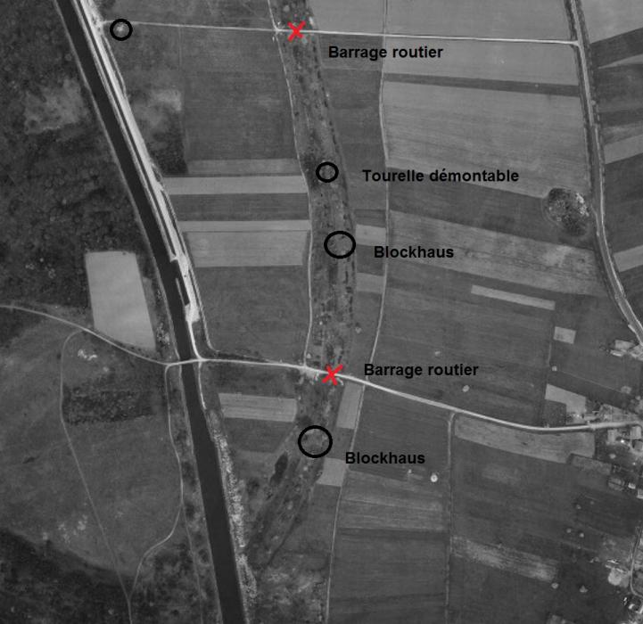 Ligne Maginot - NIFFER NORD - (Barrage de Route) - La barrage nord se situe en haut de la photo aérienne - IGN