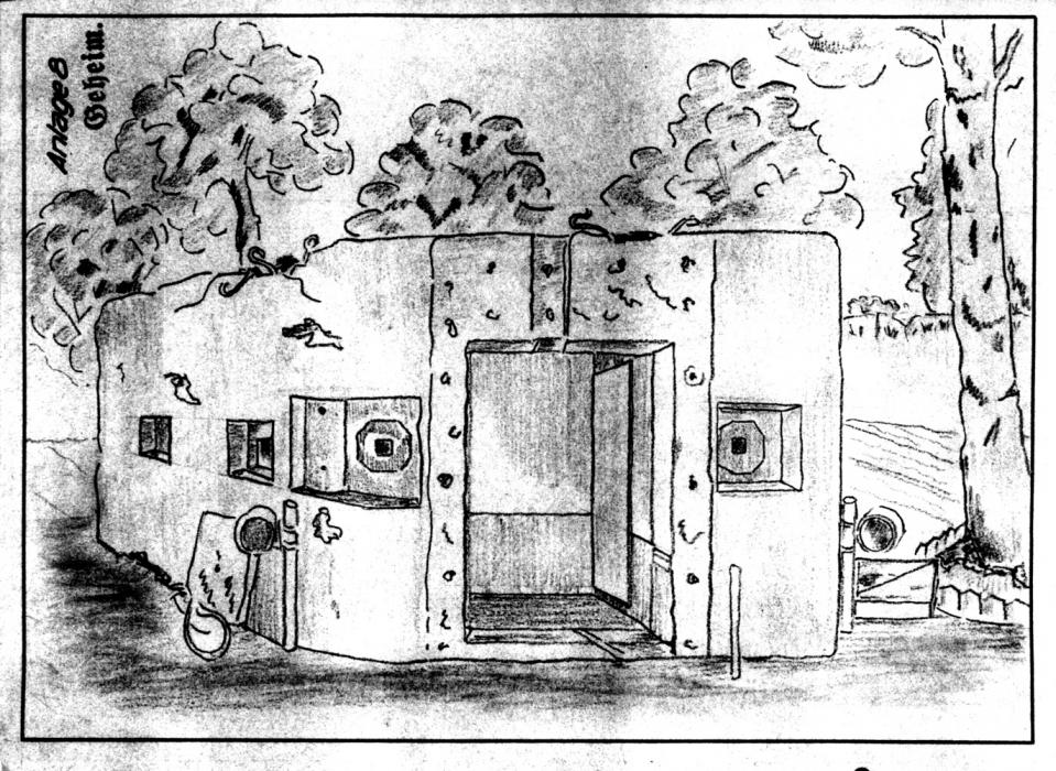 Ligne Maginot - OBERSTEINBACH - (Poste GRM - Maison Forte) - Croquis du  blockhaus dressé par l'armée allemande.
On y note la présence du système électronique de détection de passage qui y était installé - Inconnu