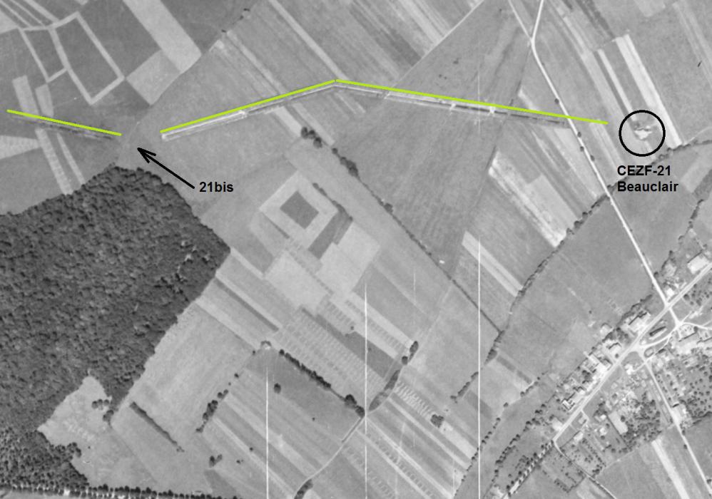 Ligne Maginot - CEZF-21bis (Casemate d'infanterie - double) - L'emplacement proposé - IGN - Géoportail 1950