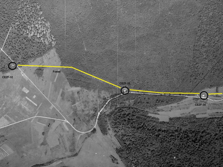 Ligne Maginot - CEZF-32 - HABESSAUX (Casemate d'infanterie - double) - Casemates CEZF-32 à CEZF-34 en 1950 - IGN - Géoportail 1950