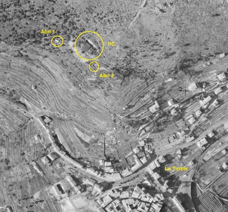Ligne Maginot - LA TURBIE (SOUS-SECTEUR CORNICHES - 58° DBAF) - (PC de Sous-Secteur) -  - IGN - Géoportail 1954