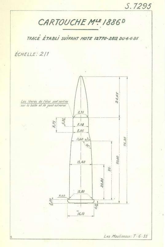 Ligne Maginot - Tracé S 7295 du  7-6-1935 - Cartouche Mle 1886 D - 