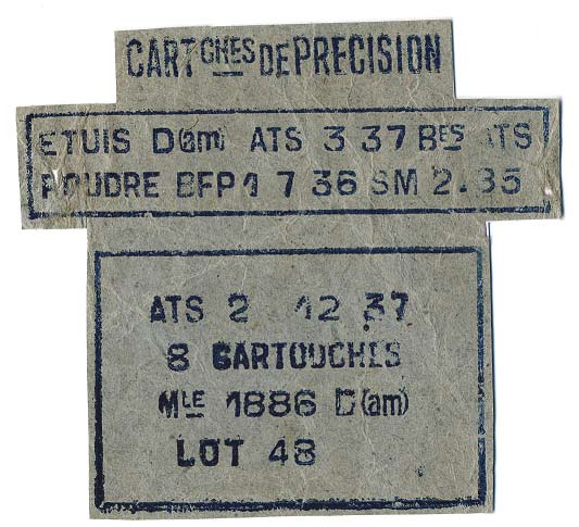 Exemple d’impression spécifiant des cartouches de précision réservées pour le tir au fusil équipés d’une lunette