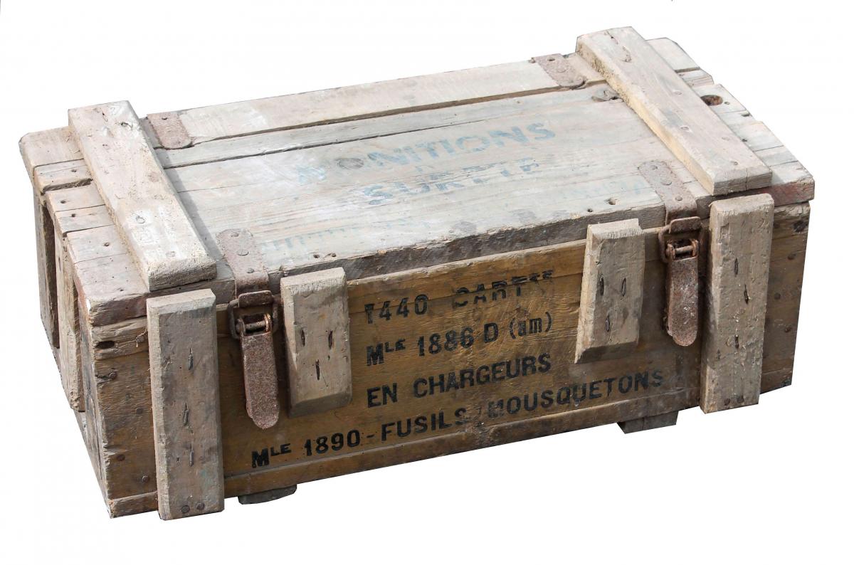 Ligne Maginot - Caisse pour cartouches de 8 X50 - Caisse N°3 avec caisse intérieure en zinc pour 1440 cartouches Mle 1886 D (am) en chargeurs Mle 1890 pour fusils et mousquetons.
