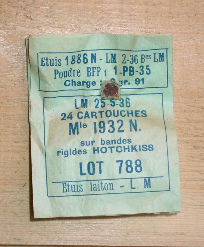 Ligne Maginot - Caisse pour cartouches de 8 X50 - Etiquette clouée dans le couvercle au timbrage des emballages contenus
