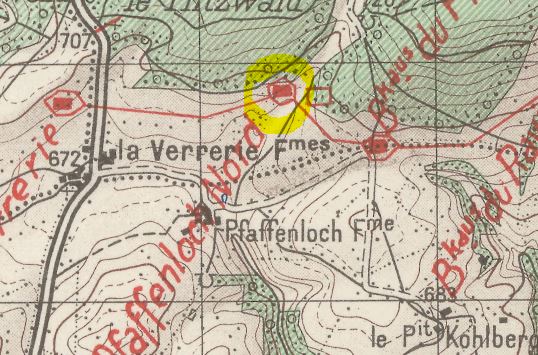 Ligne Maginot - PFAFFENLOCH NORD OUEST - (Blockhaus pour arme infanterie) -   Extrait de carte renseignée du 26 Aout 1939 - IGN