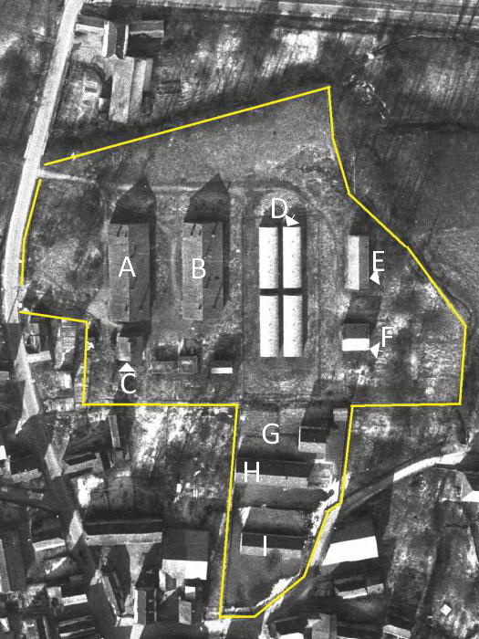 Ligne Maginot - UFFHEIM - (Casernement) - Photos aérienne avec les bâtiments marqués - IGN - Géoportail 1960