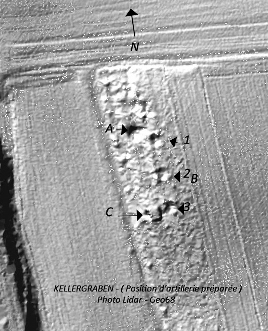 Ligne Maginot - KELLERGRABEN - (Position d'artillerie préparée) - Image LIDAR - Geo68 - Infogéo68