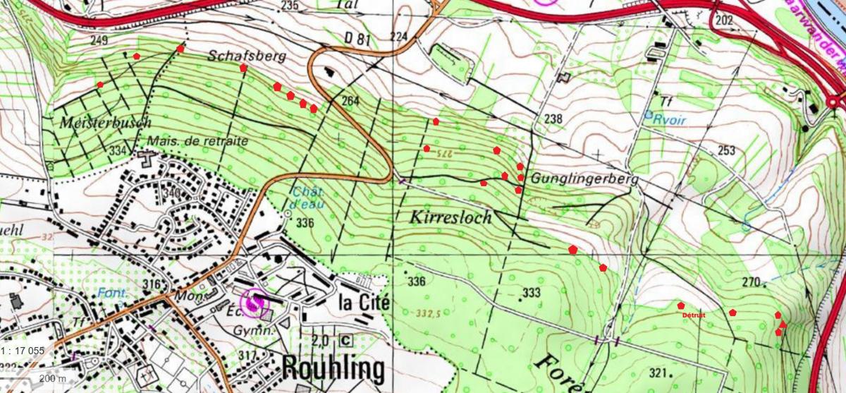 Ligne Maginot - FORêT DE GROSBLIEDERSTROFF - (Divers) -   Carte des principales organisations. Sans GPS donc... Carte IGN - Alain Perouffe