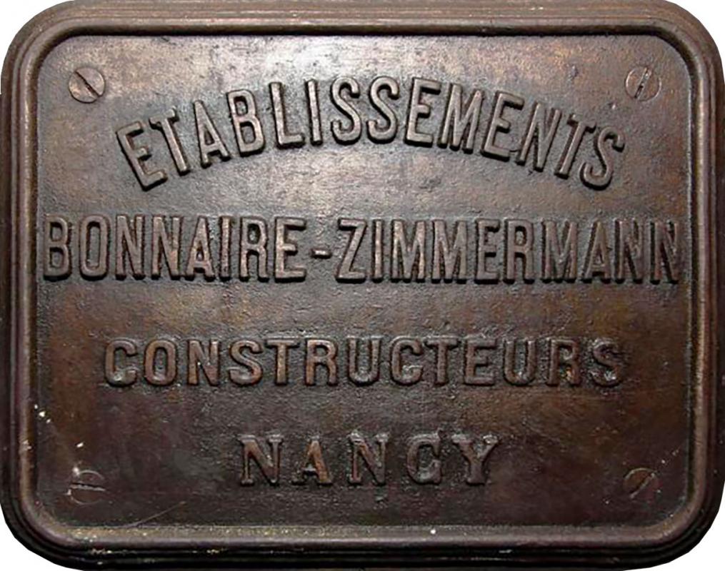 Ligne Maginot - Fourenau Bonnaire-Zimmermann - Plaque du constructeur