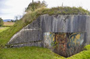 Ligne Maginot - LINSDORF OUEST - (Blockhaus pour canon) - Le camouflage sur la porte est encore bien visible.
Pour entrer dans le blockhaus, il faut descendre trois marches.