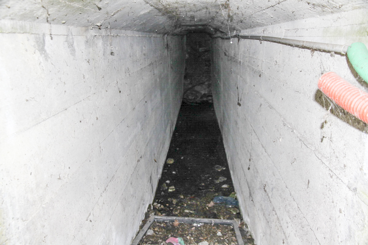 Ligne Maginot - G76 - VILLAGE-NEUF BERGE 8 - (Blockhaus pour arme infanterie) - Dans la fosse de l'entrée, galerie d'accès bétonnée. Vu l'emplacement du bloc, ce n'était pas du superflu - Alain Perouffe