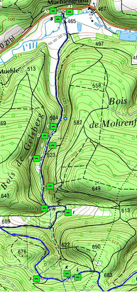 Ligne Maginot - GLASERBERG (ROUTE STRATéGIQUE) - (Infrastructure routiére) - Carte des emplacement des photos suivantes. - D.Froehly