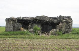 Ligne Maginot - RUMERSHEIMER WEG - (Blockhaus pour arme infanterie) - Vue de l'arrière vers l'est. Les chambres de tirs sont explosées. 
Destin habituel des blocs situés dans le SFMu lors de l'hiver 1944-45.