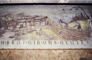 Ligne Maginot - ZIMMING CAMP - (Camp de sureté) - Peinture murale allemande (KG ?) de 1945.
Sous sol d'un bâtiment.
Etat 10/1991