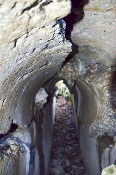 Ligne Maginot - PA PETIT-LANDAU 1 - (Blockhaus pour arme infanterie) - Couloir entre les deux entrées. L'effondrement du à une explosion est bien visible. - D. Froehly