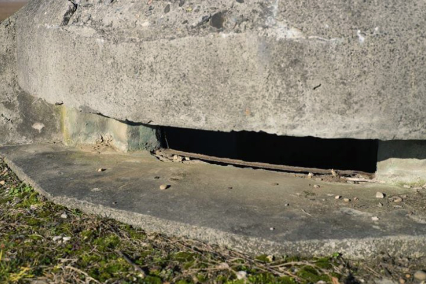 Ligne Maginot - SAINT HUBERT 2 - (Blockhaus pour arme infanterie) - Vue rapprochée de l'un des créneaux, le doublage intérieur en acier est bien visible sur  cette photo - BAILLET Jean Marie