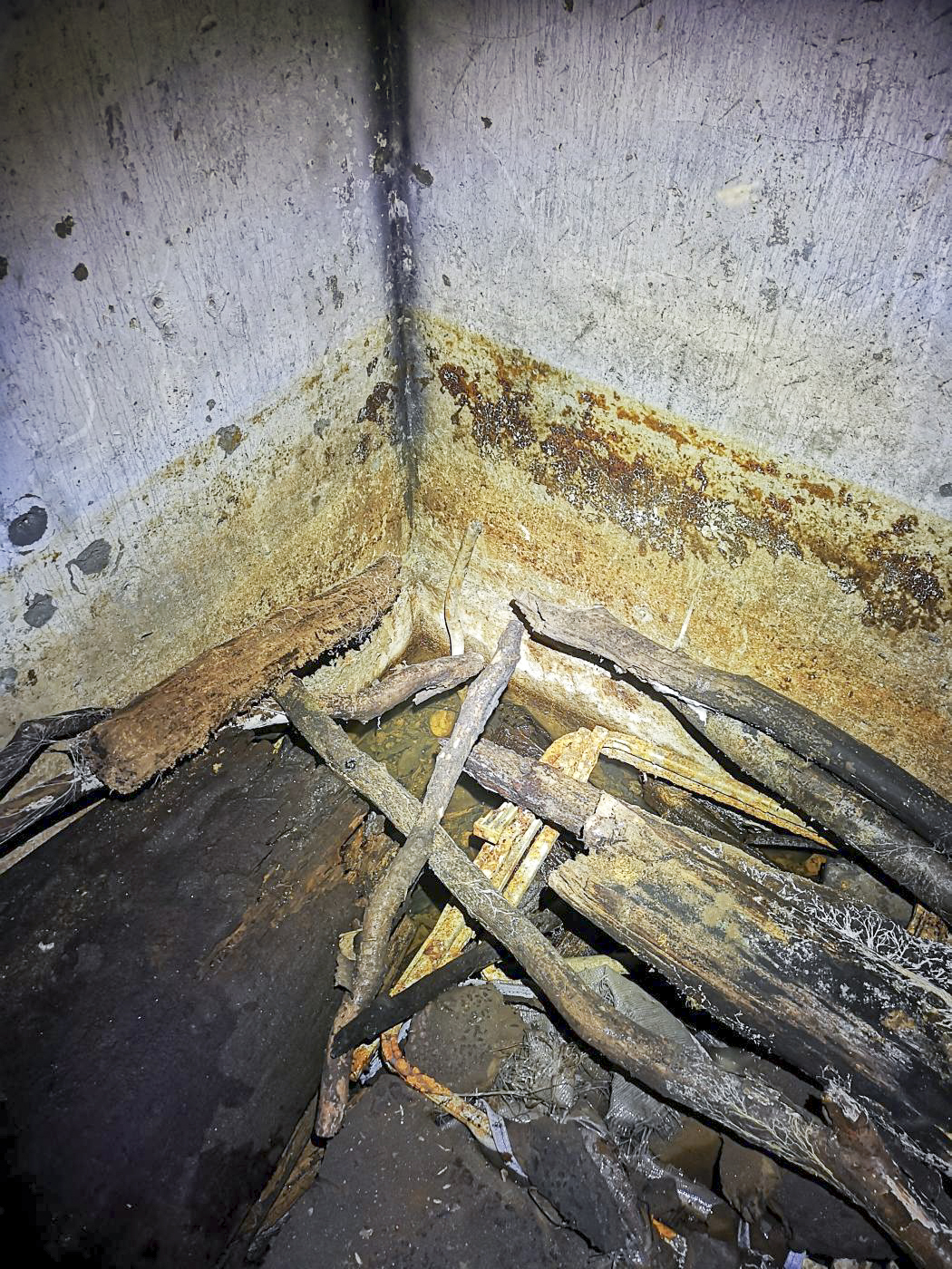 Ligne Maginot - U2 - (Chambre de coupure) - L'arrivée des câbles dans la chambre de coupure.... on voit un reste de câble à travers tous les débris. - DK_Antoine4