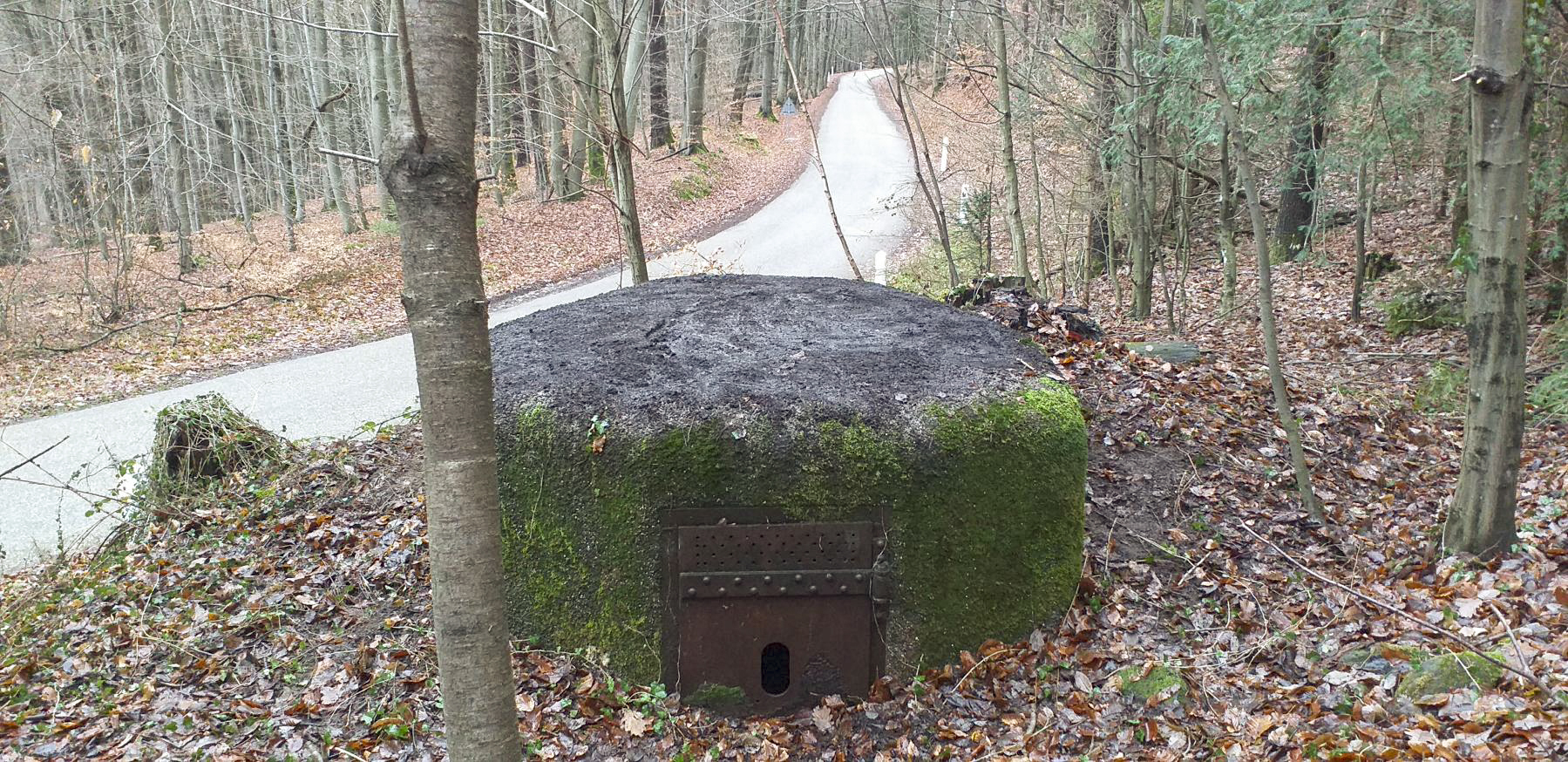 Ligne Maginot - PFAFFENSCHLICK NORD - (Blockhaus pour arme infanterie) - Le bloc, prenant en enfilade la route montant au carrefour (D 51) - Gregory Fuchs