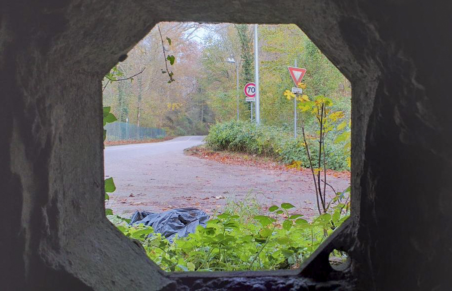 Ligne Maginot - 3 - UNTERJAEGERHOF - ROUTE DU WALDHOF - (Casemate d'infanterie - Simple) - Chambre de tir FM nord-ouest, vue depuis le créneau nord (route de la Wantzenau) - Les Gardiens du Rhin