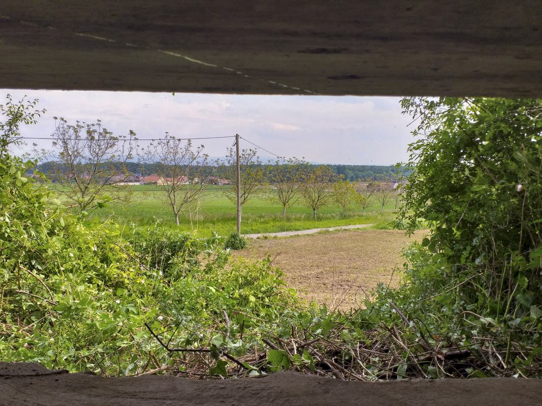 Ligne Maginot - KUBELMUEHLE 2 (AVANT POSTE) - (Blockhaus pour canon) - Vue depuis le créneau AC 47 (D34 et les abords de Niederroedern) - gregfuchs