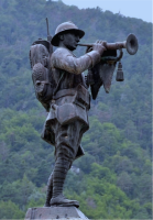 Ligne Maginot - Fonderie Giordan - Statue ornant le monument aux morts de Fontan. Le soldat René Bohnert a servi de modèle au sculpteur César Chiavacci.
La statue a été fondue par la fonderie Giordan.