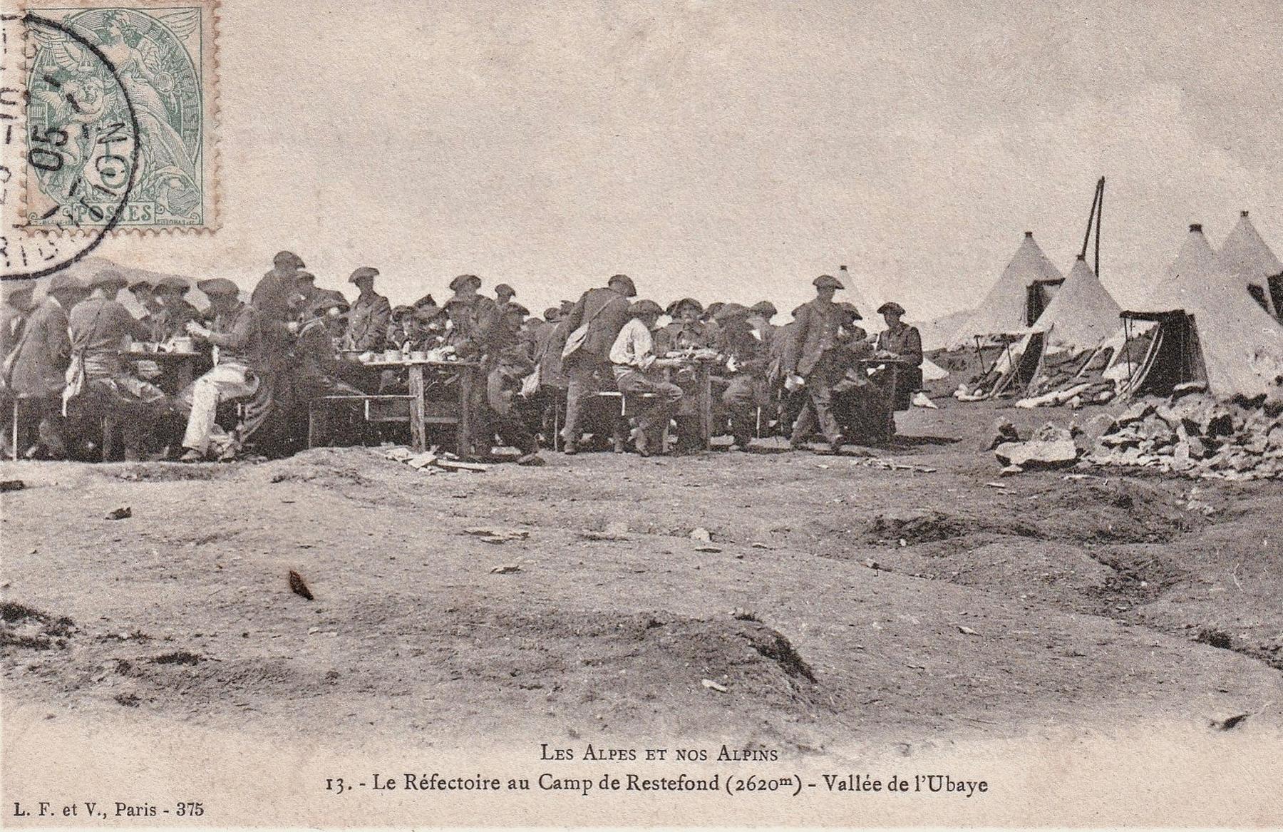 Ligne Maginot - CAMP DE RESTEFOND - (Casernement) - Le réfectoire au Camp de Restefond (2620 m). Vallée de l'Ubaye - Inconnu - Carte postale éditée par L. F. et V. Paris