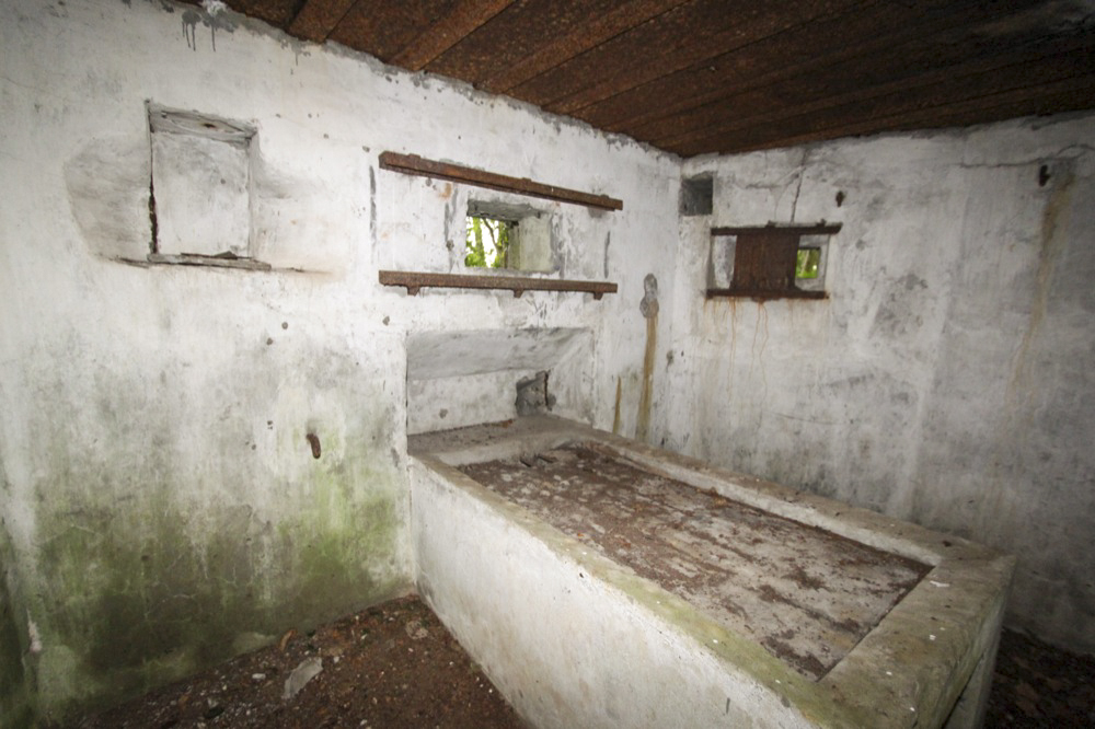 Ligne Maginot - RAMELSHAUSEN 4 (Blockhaus pour arme infanterie) - Vue intérieure
Créneau mitrailleuse au centre et créneau de flanquement à droite - Les Gardiens du Rhin
