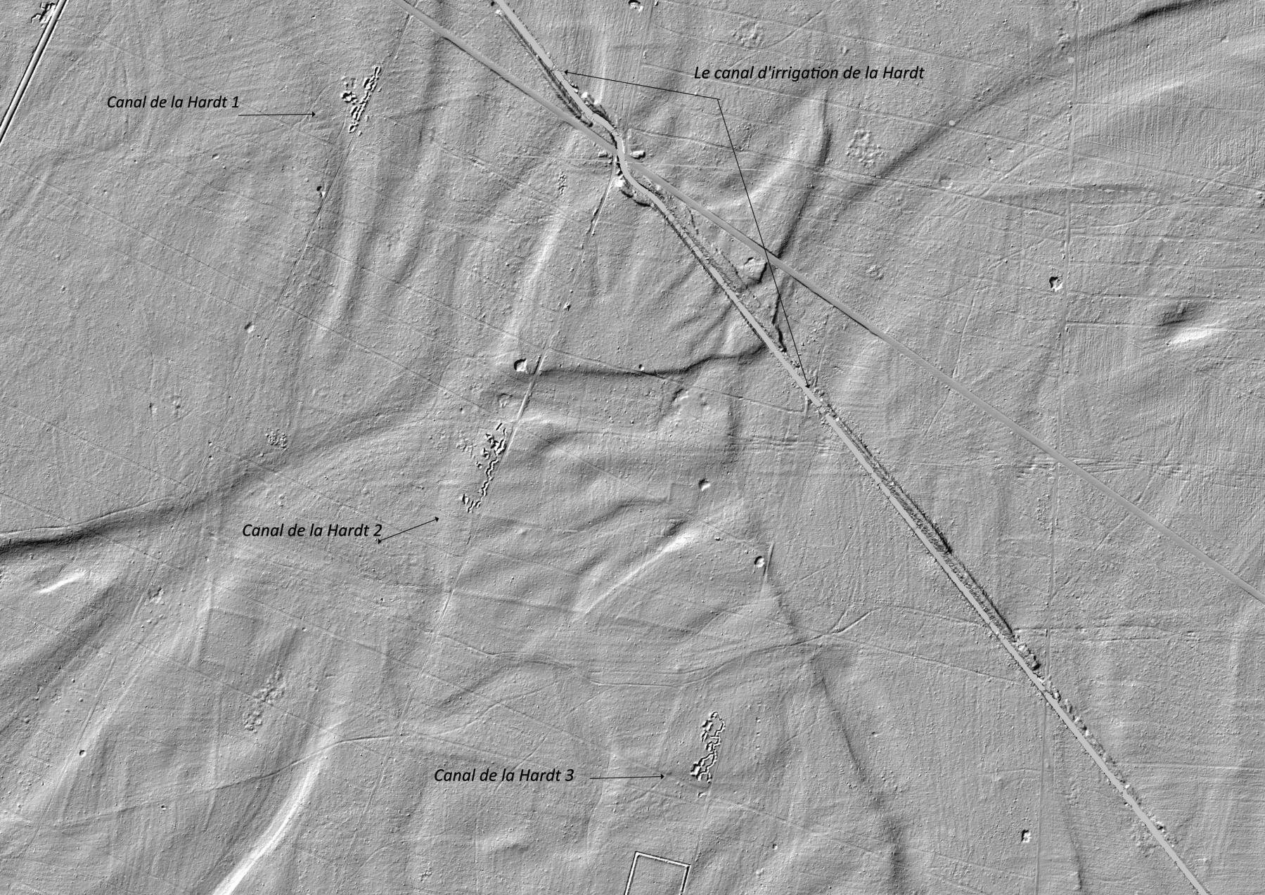 Ligne Maginot - CANAL de la HARDT (Position d'artillerie préparée) - Vue Lidar 68 - Conseil départemental du Haut-Rhin