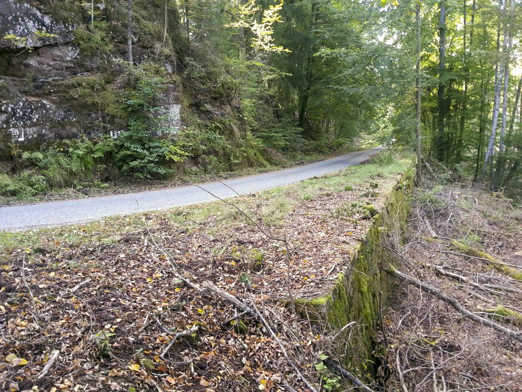 Ligne Maginot - DMP 3Q2 - ERBSENTHAL - NOTRE DAME des BOIS - Mur de soutènement de la route destiné à être détruit par le dispositif de mines. - B.HENRICH