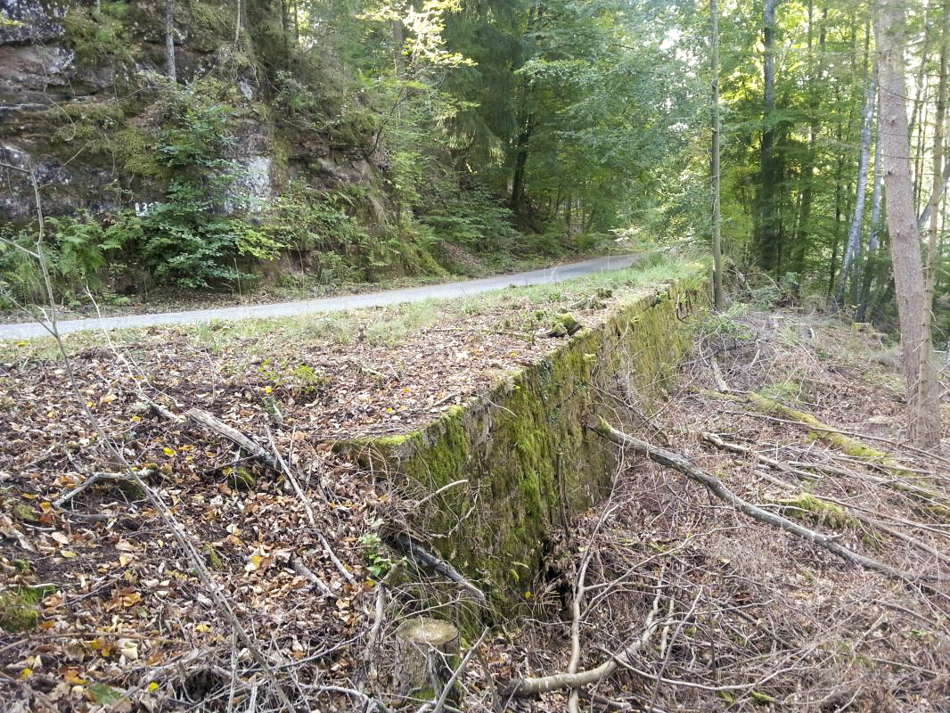 Ligne Maginot - DMP 3Q2 - ERBSENTHAL - NOTRE DAME des BOIS - Mur de soutènement de la route destiné à être détruit par le dispositif de mines. - B.HENRICH