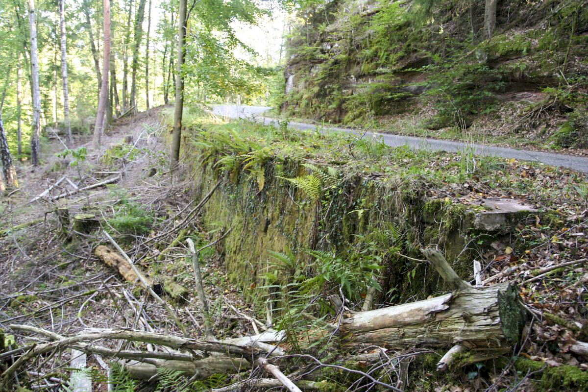 Ligne Maginot - DMP 3Q2 - ERBSENTHAL - NOTRE DAME des BOIS - Mur de soutènement de la route destiné à être détruit par le dispositif de mines. - B.HENRICH