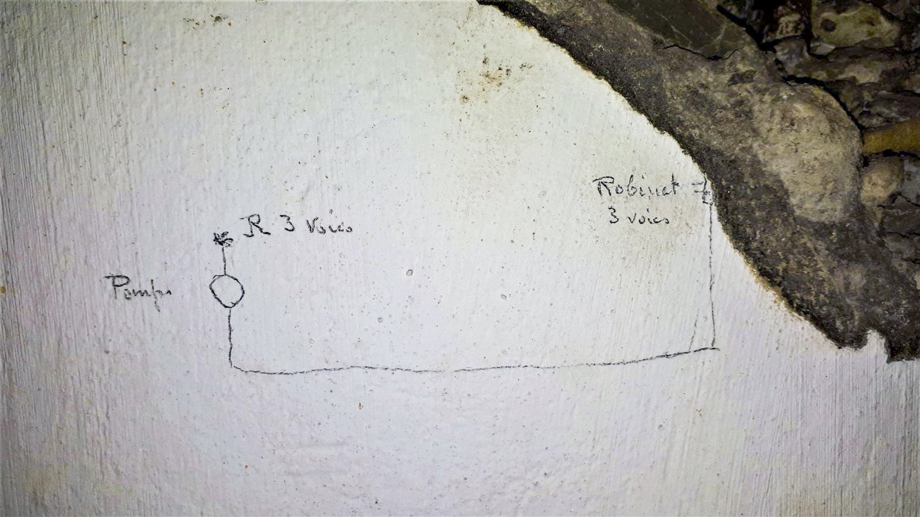 Ligne Maginot - HOFFEN - (Abri) - Réserve d'huile et de gasoil
Schéma de la pompe et des vannes 3 voies
(refroidissement des groupes ?) - Gregory Fuchs