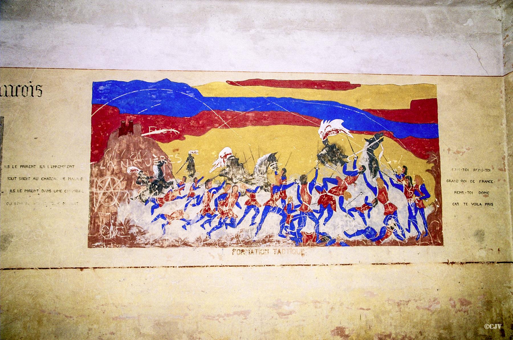 Ligne Maginot - LANGENSOULTZBACH - (Camp de sureté) - Bâtiment B
Salle 14
Peinture murale du casernement
'formation tactique' - Lia VERMEULEN
