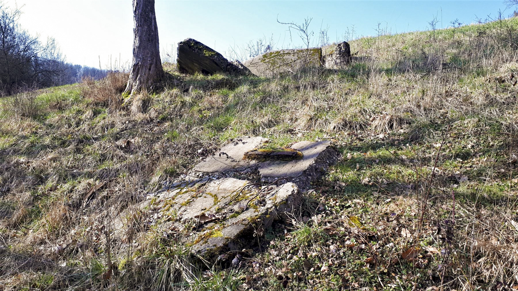 Ligne Maginot - FM86 - WELSCHHOF SUD OUEST - (Blockhaus pour arme infanterie) - Les ruines du bloc, un créneau est en partie visible sur le morceau de béton du bas - Gregory Fuchs