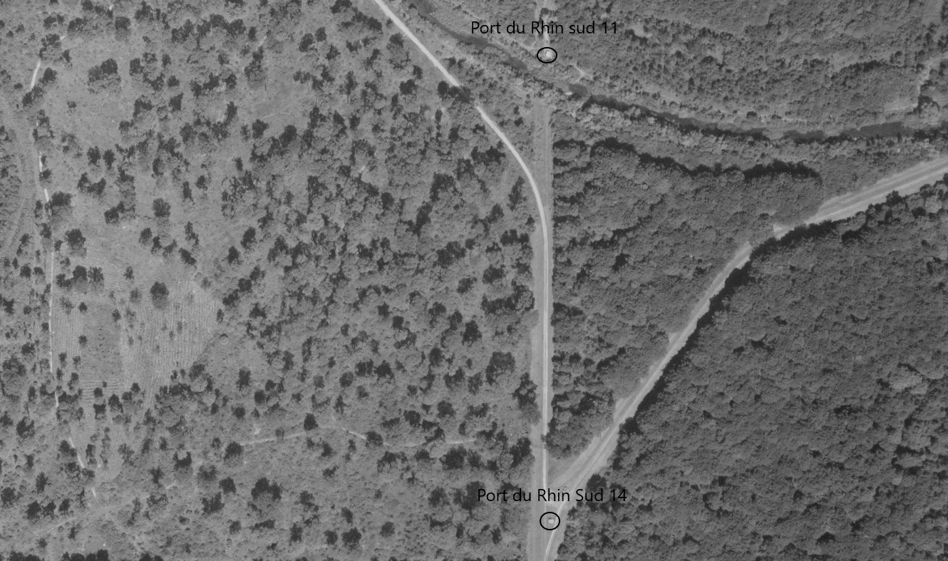 Ligne Maginot - PORT DU RHIN SUD 14 - (Blockhaus pour arme infanterie) - Les blockhaus Port du Rhin Sud 11 et 14 - IGN
