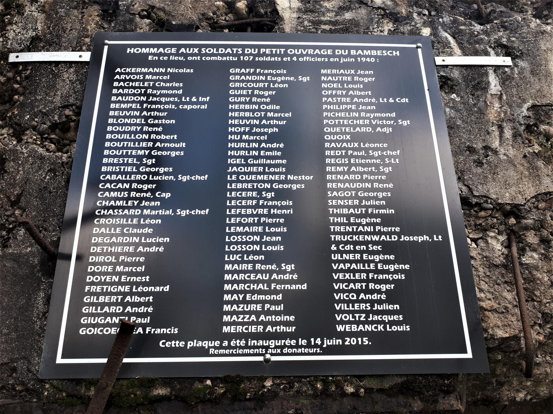 Ligne Maginot - BAMBESCH - A35 - (Ouvrage d'infanterie) - Plaque commémorative - Gregory Fuchs