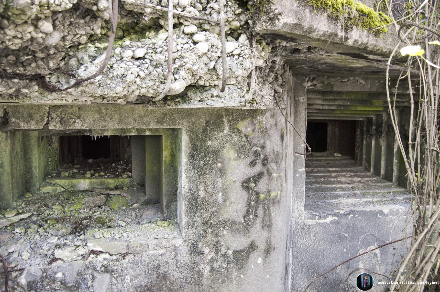 Ligne Maginot - 31/3 - SAASENHEIM - (Casemate d'infanterie - Double) - L'extérieur de la façade sud avec ces 2 créneaux pour jumelage de mitrailleuse et canon de 47 mm - Thomas Mercklé