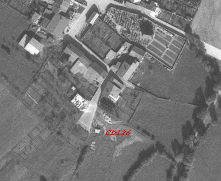 Ligne Maginot - CB126 - (Blockhaus pour arme infanterie) - Vue aérienne montrant le village de Cattenom en 1967. Le blockhaus Cb126 est bien visible. - IGN - Géoportail 1967
