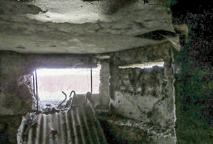 Ligne Maginot - RUBIS - (Blockhaus lourd type STG / STG-FCR - Double) - A travers le créneau on aperçoit une zone marécageuse, ce qui correspond à la description du journal. Ce bloc est bien situé près du tracé d'une ancienne voie ferrée. - Alain FOCQUENOY