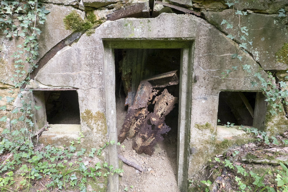 Ligne Maginot - BOIS BABERT (1 / 70° RAMF) - (PC) - Vue de l'alvéole de droite en 2021. Le toit est crevé et l'on aperçoit les tôles qui ont cédé. L'alvéole est presque totalement remplie de terre. - Michel Teiten