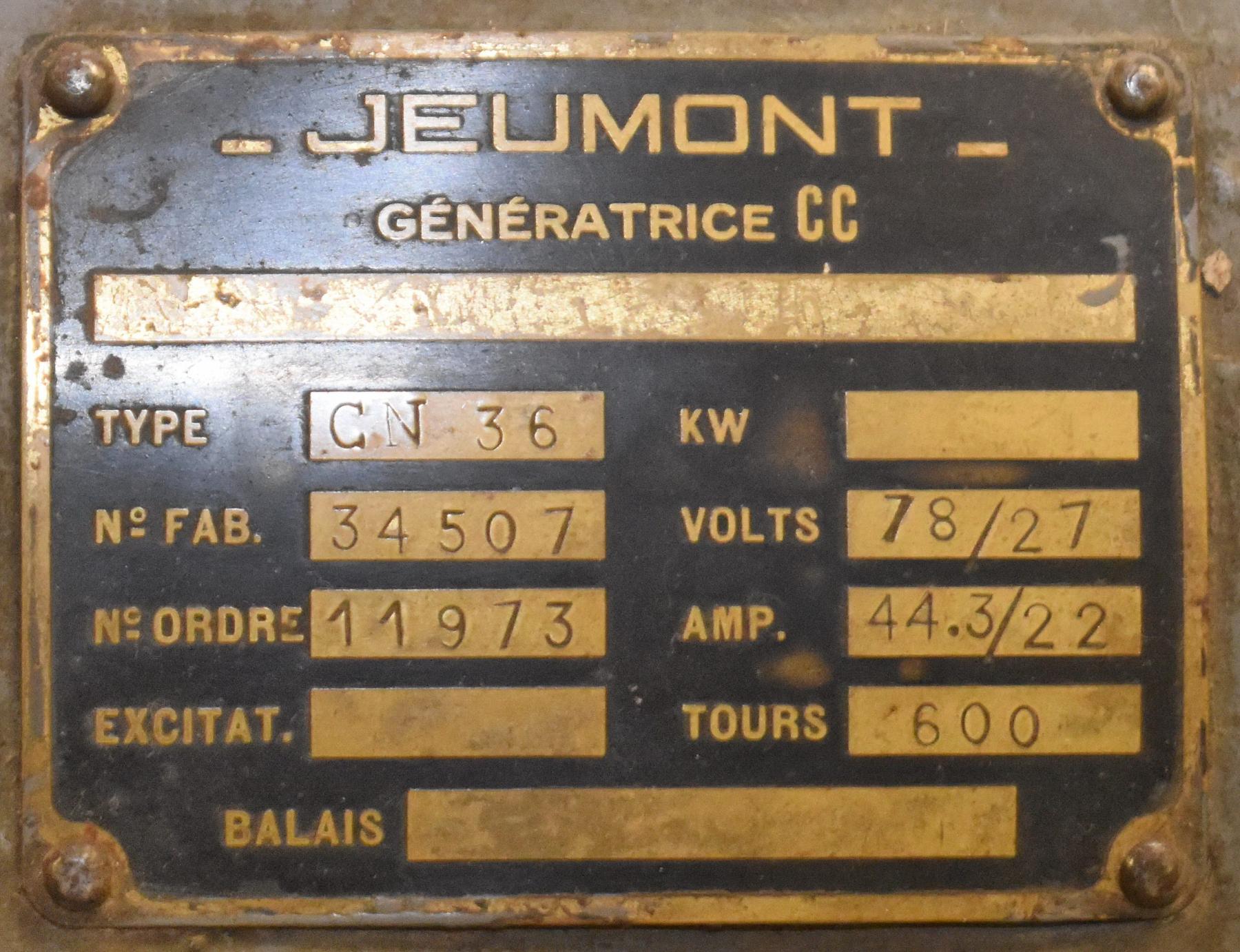 Ligne Maginot - FOUR A CHAUX - FAC - (Ouvrage d'artillerie) - Plaque de constructeur de la génératrice Jeumont - Daniel Froehly
