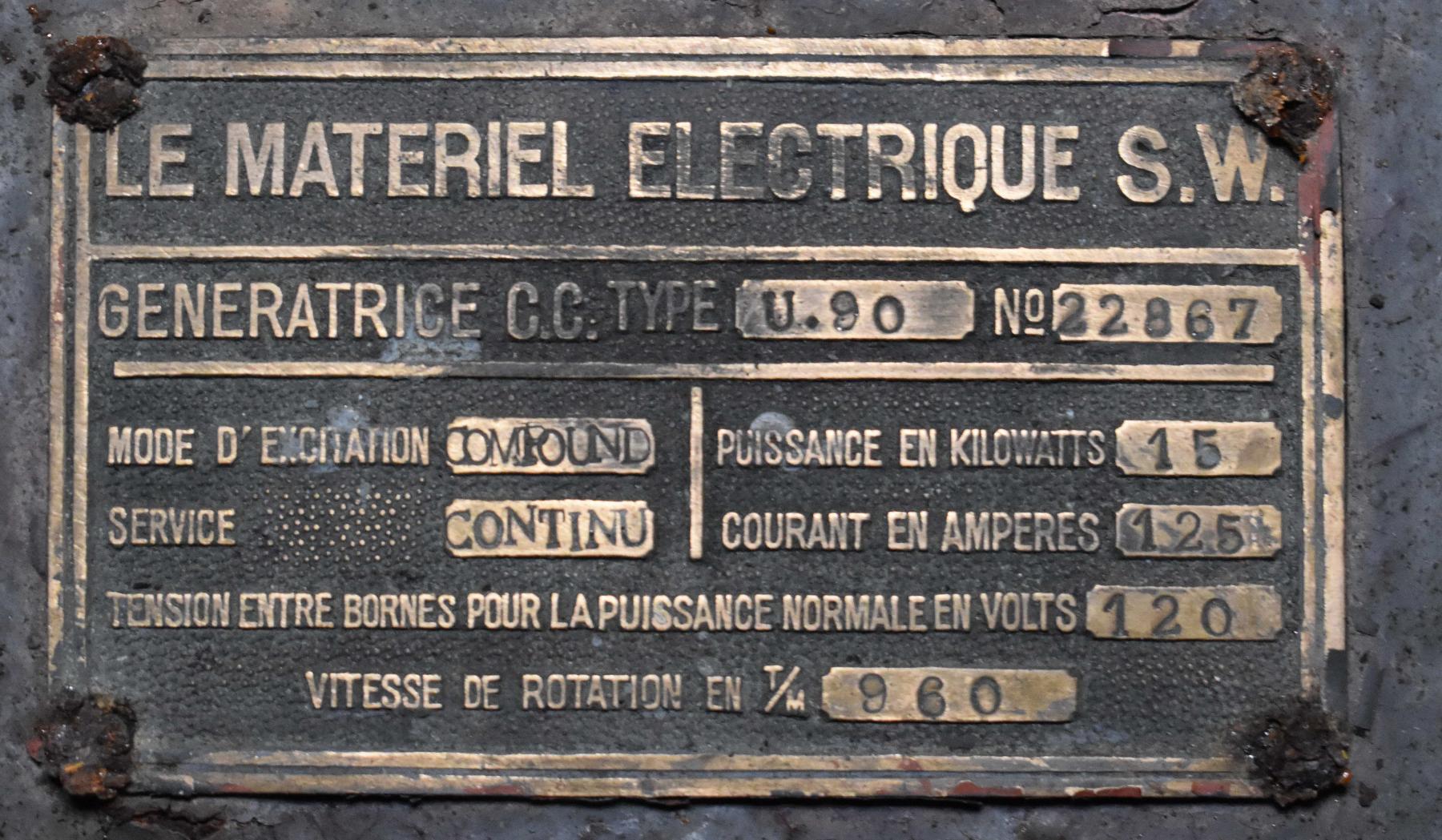 Ligne Maginot - ROCHE LA CROIX (RLC) - (Ouvrage d'artillerie) - Bloc 5
Plaque de constructeur du moteur de la sous-station de conversion de la tourelle - Daniel Froehly