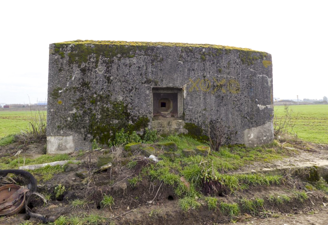 Ligne Maginot - B460 - RESERVOIR D'ONNAING (PDS) - (Abri actif) - Face arrière. Les deux entrées principales - remblayées aujourd'hui - se situaient sous la dalle dont on voit l'angle au ras du sol - François VILLARS