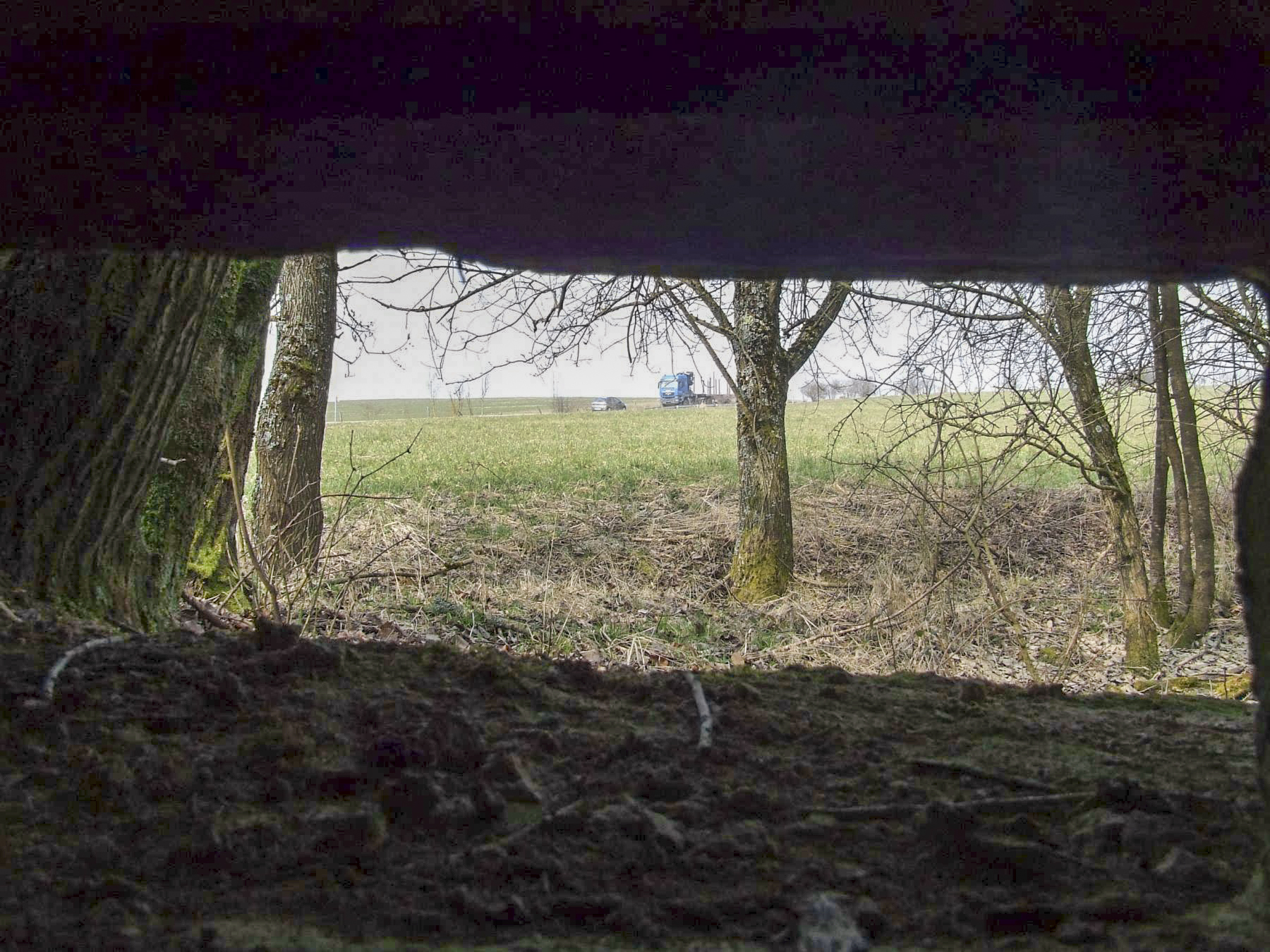 Ligne Maginot - FERME DES TUILERIES - BITCHERBERG 2 - (Blockhaus pour arme infanterie) - Le champ de tir de la mitrailleuse. On devine la D620 qui permet de se rendre en Allemagne. - STENGER Mathieu