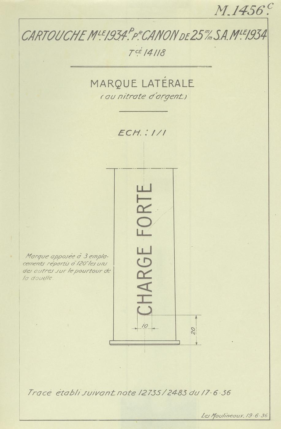 Marquage CHARGE FORTE – Tracé n° M1456C de la SFM de 1936