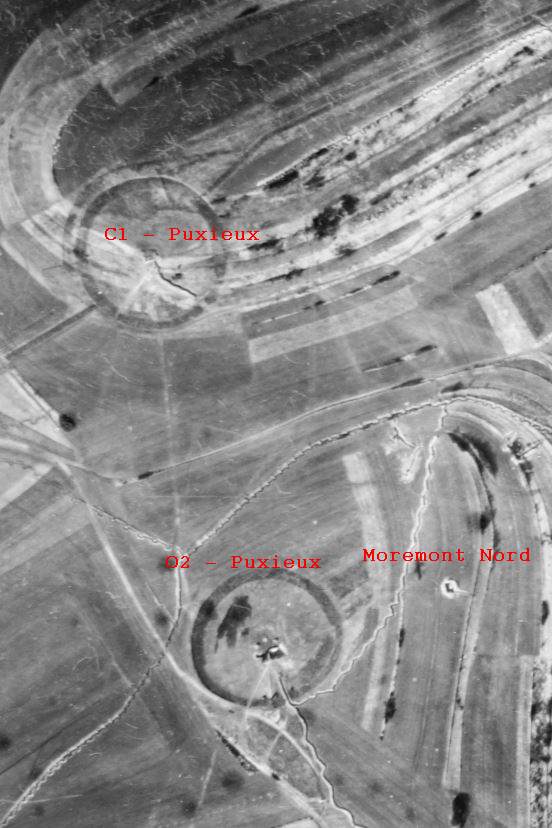 Ligne Maginot - PUXIEUX - C1 - (Casemate d'infanterie) - Vue aérienne prise lors d'une mission du 9 mars 1940 à 15h30 depuis une altitude de 2000 m.
 - Armée Française